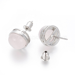 Natürlichen Rosenquarz Ohrstecker&nbsp;EJEW-F162-H08