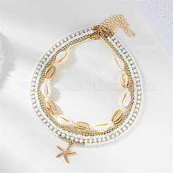 Colliers multicouches en perles de coquillage naturelles avec pendentif étoile de mer en alliage de style bohème&nbsp;FS-WG079D7-01