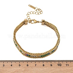 Braccialetti a doppio strato da donna in acciaio inossidabile 304 e catena a spiga di grano in vetro.&nbsp;BJEW-F540-08G-04