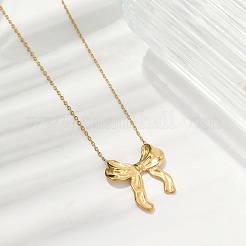 Placcatura ionica (ip) 304 acciaio inossidabile fiocco ciondolo catena cavo collane per le donne&nbsp;NJEW-P320-12A-G