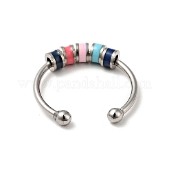 Anello a polsino aperto con perline rotanti a disco smaltato&nbsp;RJEW-C032-01C-P