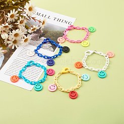 Bracelets à breloques visage souriant en acrylique opaque&nbsp;BJEW-JB06258