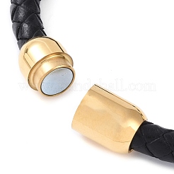 Braccialetti rotondi in cordoncino di cuoio intrecciato con perline di onice nero naturale (tinto e riscaldato).&nbsp;BJEW-A009-01G