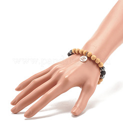Bracelet extensible en perles rondes en bois naturel&nbsp;BJEW-JB07807