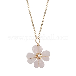 Colliers avec pendentif trèfle en quartz rose naturel&nbsp;NJEW-JN05132-04