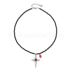 Collar con colgante de cruz gótica de aleación de esmalte y lágrima roja&nbsp;NJEW-JN05827