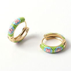 Arracadas con flor esmaltada&nbsp;EJEW-G290-04G-A