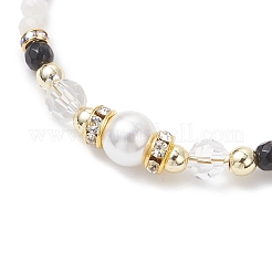 2 Stück Armbänder aus natürlichem Regenbogenmondstein und gefärbtem schwarzem Onyx und Muschelperlen für Frauen&nbsp;BJEW-JB12558