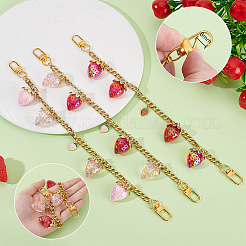 3 stücke 3 arten transparent acryl rot und rosa erdbeere charme 304 edelstahl panzerkette tasche dekorative ketten&nbsp;HJEW-PH02275