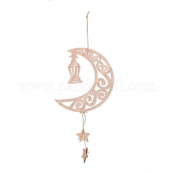 Luna e ornamento pendente in legno non finito floreale&nbsp;WOOD-M003-03