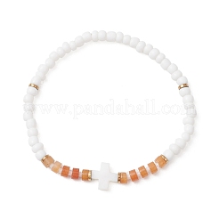 Bracelets extensibles en pierres précieuses naturelles et perles de verre&nbsp;BJEW-JB13306