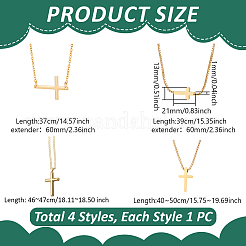 4 Stück 4 Stile Messing & 304 Edelstahl seitlich Kreuz Box Kette Halsketten für Frauen&nbsp;NJEW-UN0001-67