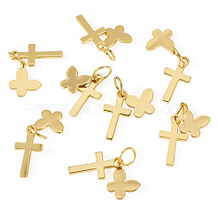 10 Stück Kreuz mit Schmetterlingsanhänger aus Messing&nbsp;PALLOY-TAC0272