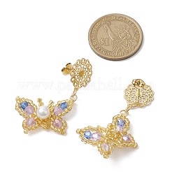 Boucles d'oreilles à tige en perles de verre et papillon&nbsp;EJEW-MZ00271-03