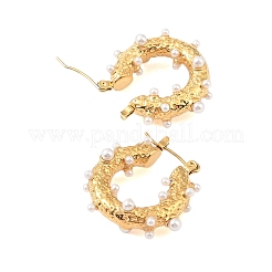 Placcatura ionica (ip) 304 acciaio inossidabile con orecchini a bottone in perle finte ABS per donna&nbsp;EJEW-N055-21G