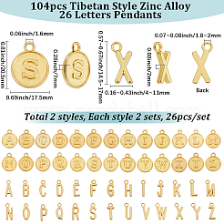 4 sac de 2 pendentifs de style tibétain en alliage de zinc avec 26 lettres&nbsp;FIND-SC0017-57G