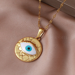 Collana vintage da donna con ciondolo a forma di occhio di Allah in acciaio inossidabile 304 smaltato bianco.&nbsp;QI8338