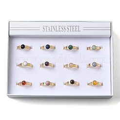 Runde Fingerringe aus Natursteinen&nbsp;RJEW-C119-10G
