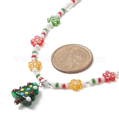 Collier pendentif lampwork arbre de noël avec des chaînes de fleurs de graines de verre pour les femmes&nbsp;NJEW-TA00070