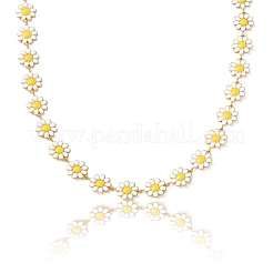 Catene a maglie con fiori di margherita in acciaio inossidabile 304 con smalto&nbsp;AJEW-CJ0001-22B