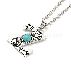 Lettre a ~ z en alliage plaqué argent antique avec colliers à pendentif turquoise synthétique&nbsp;NJEW-G080-01Z