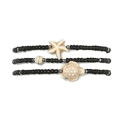 Set di braccialetti elasticizzati con perline di semi di turchese sintetico e semi di vetro da 3 stile 3&nbsp;BJEW-TA00375-02