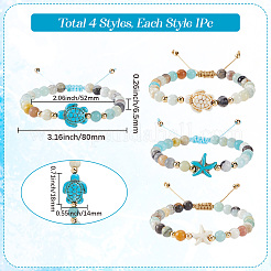 4 stücke 4 stil natürliche blume amazonit runde perlen geflochtene perlen armbänder sets&nbsp;BJEW-SC0001-51