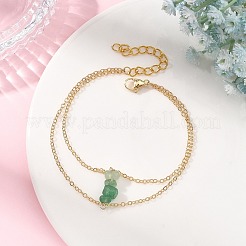 Bracciali a doppio strato da donna con catene in ottone e perline di avventurina verde naturale.&nbsp;BJEW-JB14134-01