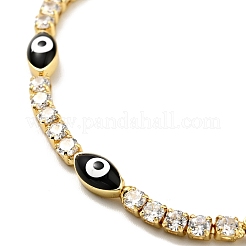 Bracelet à maillons œil de cheval en émail avec chaînes de tennis en zircone cubique transparente&nbsp;BJEW-G650-02G