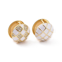 Orecchini a cerchio huggie con sfera e motivo scozzese in zirconi trasparenti con smalto&nbsp;EJEW-F303-03G-02