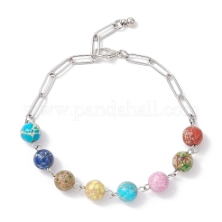 Bracelets à maillons en perles de jaspe impérial naturel&nbsp;BJEW-JB12160