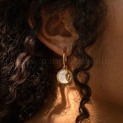 Orecchini a cerchio pendenti con conchiglia naturale in ottone e pavé di sole per donna&nbsp;FS-WGC7D9E-01
