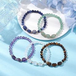 Braccialetti elasticizzati con perline rotonde e cubi di pietre preziose naturali e sintetiche miste&nbsp;BJEW-JB10807