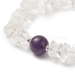 Puces de cristal de quartz naturel et bracelet extensible de pierres précieuses mixtes pour femme&nbsp;BJEW-JB09230