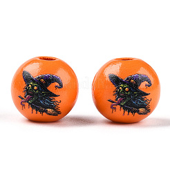 Perles européennes en bois sur le thème d'Halloween&nbsp;WOOD-N016-04H