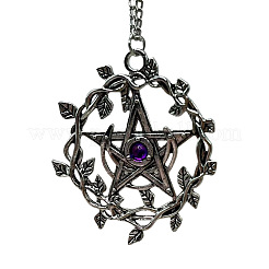 Halsketten mit Wicca-Pentagramm-Anhänger aus Legierung und violettem Harz für Damen&nbsp;FS-WGD761A-01