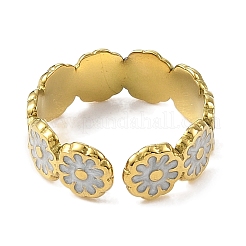 Anelli polsino aperto in acciaio inossidabile 304 smaltato a forma di fiore per le donne&nbsp;RJEW-F166-31G-02