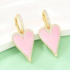 Orecchini a cerchio a forma di cuore in ottone con micro pavé di zirconi cubici trasparenti per San Valentino&nbsp;EJEW-Z164-10G
