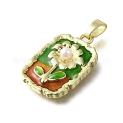 Pendenti in ottone smaltato con motivo floreale&nbsp;KK-Z102-20G