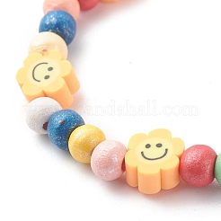 Bracelets extensibles en perles de bois naturel rond&nbsp;BJEW-JB06596