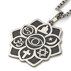 Yoga Thema 201 Edelstahl Blume Anhänger Halsketten&nbsp;NJEW-S007-06P