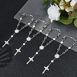 4 bracelet à breloques en alliage avec croix et Jésus&nbsp;BJEW-DC0001-09
