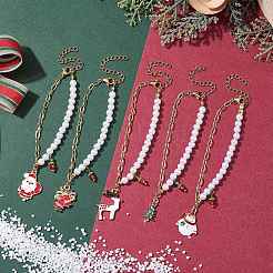 5 stücke 5 stile weihnachten acryl imitiert perle & büroklammer kette armbänder&nbsp;BJEW-JB10383