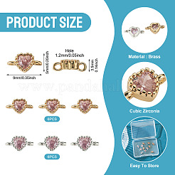 12 pièce de breloques de connecteur en forme de cœur en laiton pavé de zircone cubique&nbsp;KK-TA0003-48B