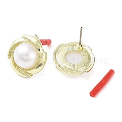 Orecchini a bottone in lega placcata a cremagliera con perle in abs e perno in acciaio inossidabile 304&nbsp;EJEW-B030-06G