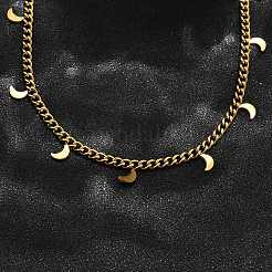 Collane a catena intrecciata in acciaio inossidabile 304 con ciondolo a forma di luna&nbsp;NJEW-R023-08G