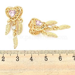 Gestell-Plating-Legierung pflastern Licht Padparadscha Strass Herz mit Feder europäischen baumelnden Charme&nbsp;FIND-B034-19G-01