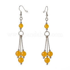 Perles de boule de jade de malaisie naturelle longue boucle d'oreille pour dame&nbsp;EJEW-JE04680-03