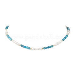 Colliers de perles rondes à facettes en apatite naturelle et perles de riz naturelles pour femmes&nbsp;NJEW-JN05816-02
