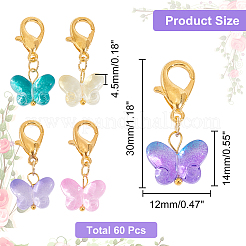 60 pendentif décoratif en verre en forme de papillon coloré&nbsp;HJEW-PH0001-65